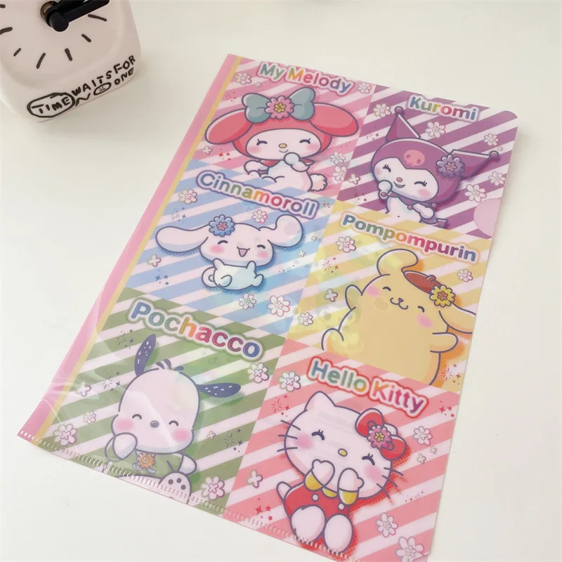 Sanrio Cartoon Cute L-Shaped Waterproof Folder Students Test Paper Storage Folder Kuromi Melody Cinnamoroll A4 Folder Wholesale