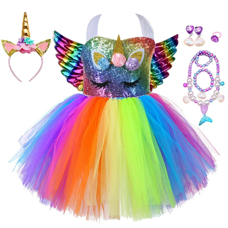 

Girls Unicorn Princess Dresses TuTu Dresses Skirt With Angel Wings For Kids Unicorn Cosplay Costume Skirt For Child Gifts