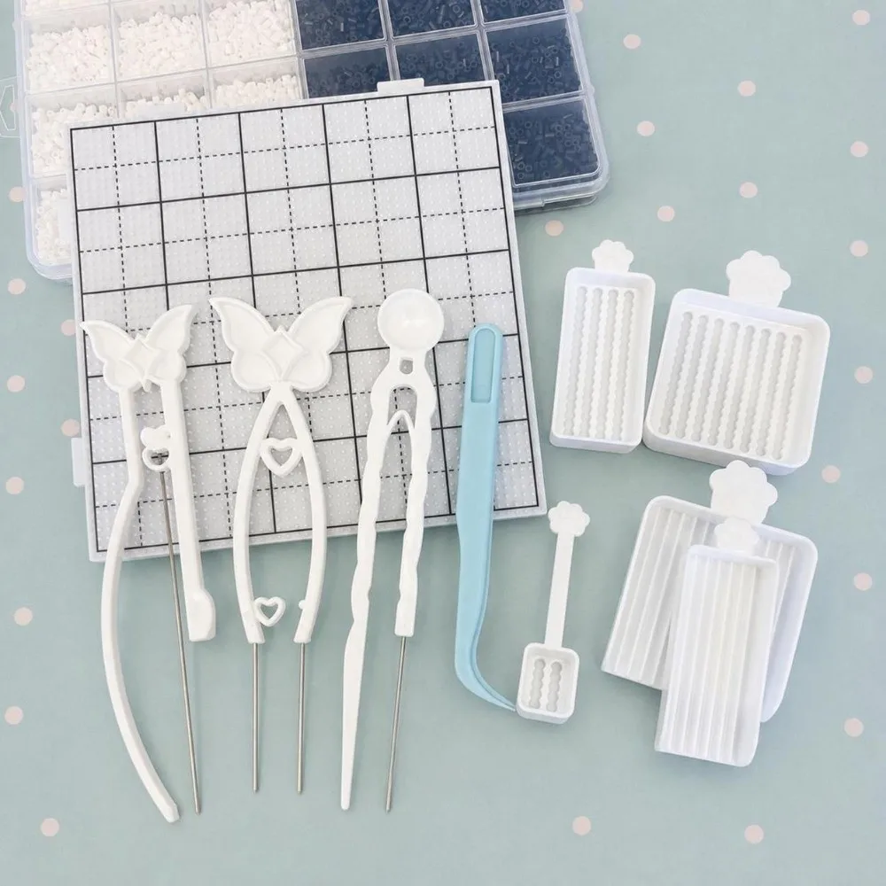 10Pcs 2.6mm Fuse Beads Picking Tray Kit Handheld Single/Double Needle Perler Bead Auxiliary Tool Efficient Padding with Pliers