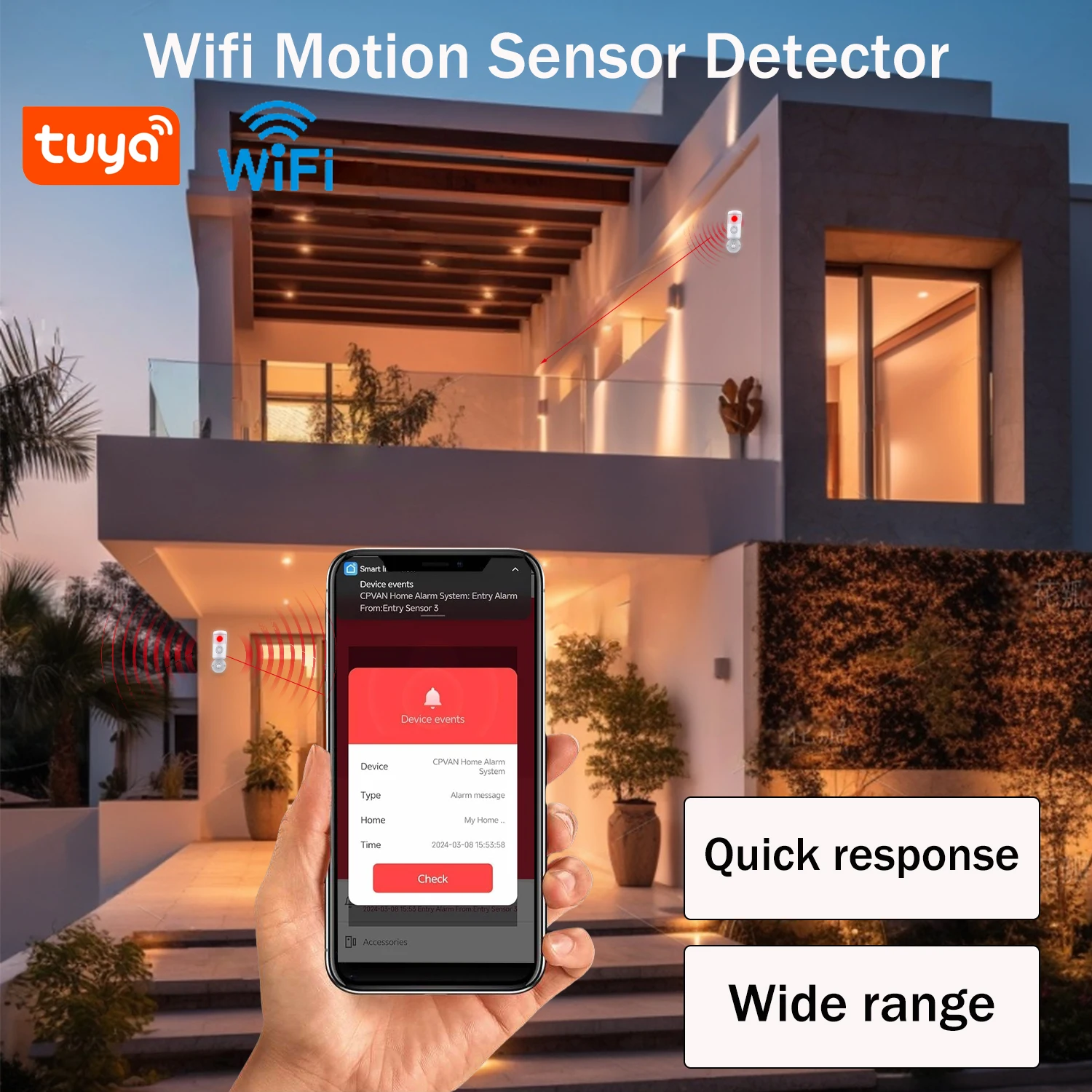 كاشف حركة PGSTWIFI Tuya Smart PIR مع تنبيهات التطبيق، يعمل بالبطارية، نظام إنذار لاسلكي بالأشعة تحت الحمراء لأتمتة المنزل الذكي