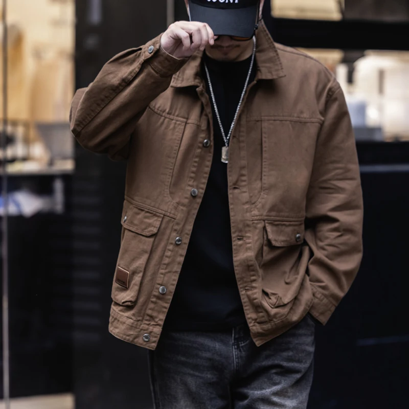 النمط الأمريكي فضفاض ملابس العمل غير رسمية سترة الرجال حجم كبير ربيع الخريف نمط جديد اليابانية الراقية معطف في الهواء الطلق #4