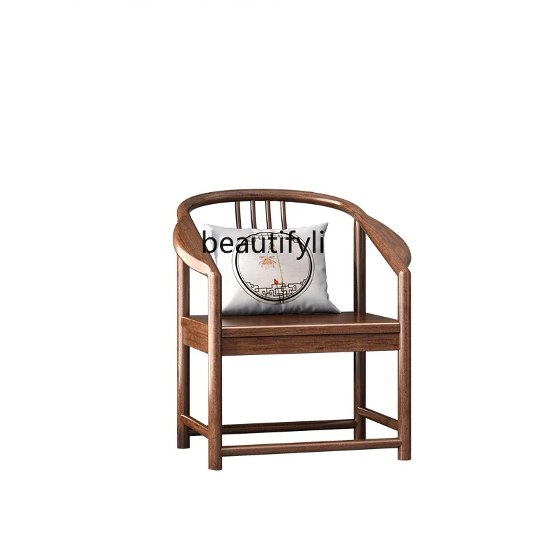 Solid Wood Armchair Palace Chair round-Backed Armchair Three-Piece Set Walnut Single Leisure  Balcony Antique  Arm Chair