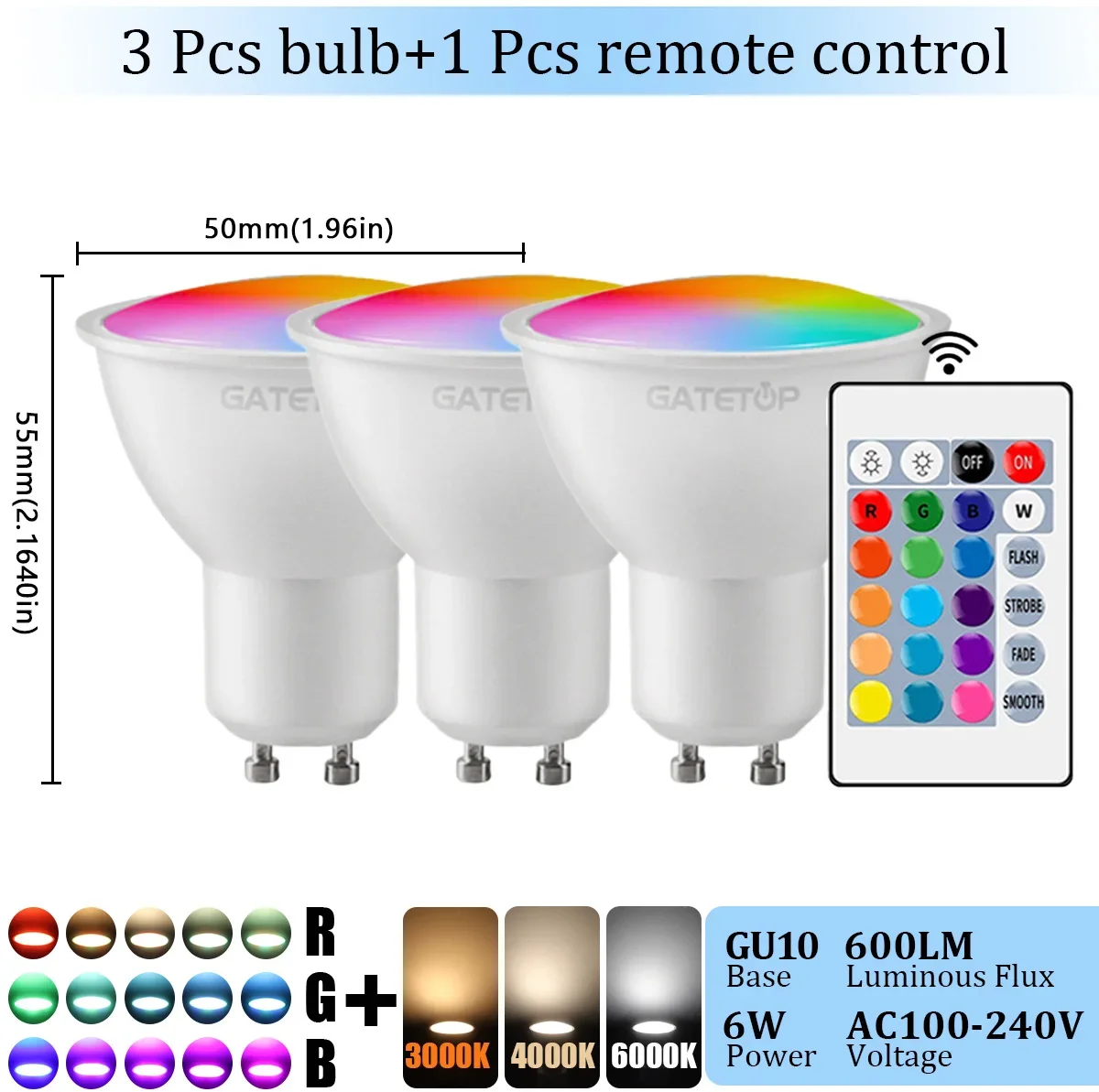 Gatetop GU10 LED Strahler RGB 6W 5