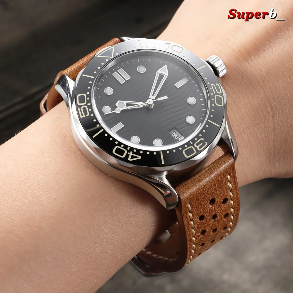Vintage Racing Leather Watch Strap Black Brown Breathable Porous Watch Band 20mm 22mm Universal Watchbands for Seiko Accessories