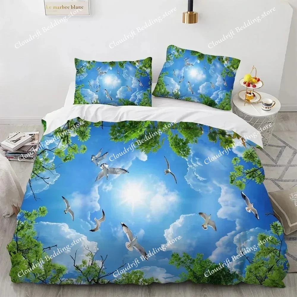 

Blue Sky Cloud Duvet Cover Set King Queen Full Size for Kids Boys Girls Polyester Bedding Set Comforter Cover Landscape Pattern