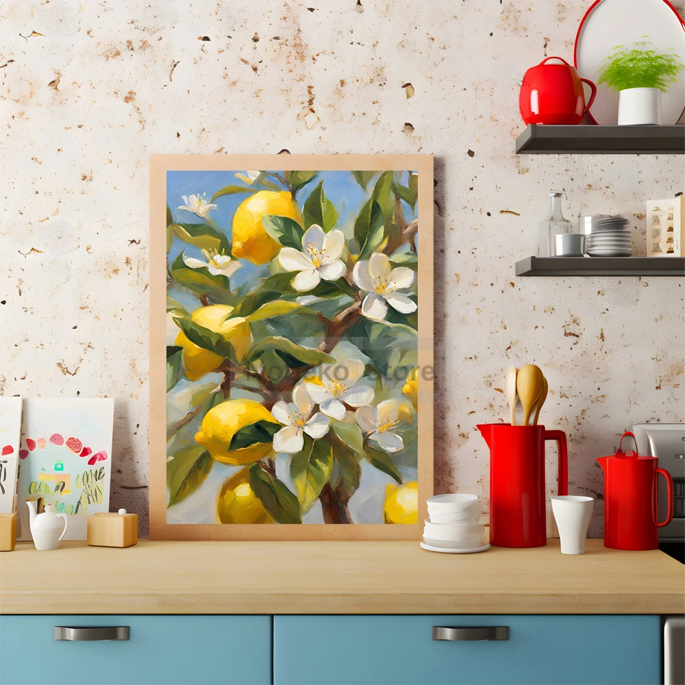 Yellow Lemon Tree Poster Italian Kitchen Prints Canvas Painting Italy Summer Fruit Wall Art Pictures Home Room Modern Decoration