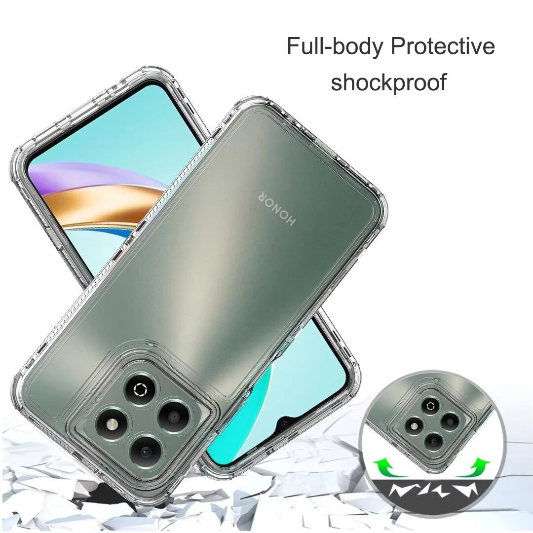 for Honor X6B Phone Case,Crystal Clear 3 in 1 Shockproof Transparent Cases Hard Bumper Soft TPU Protective Cover For Honor X6B