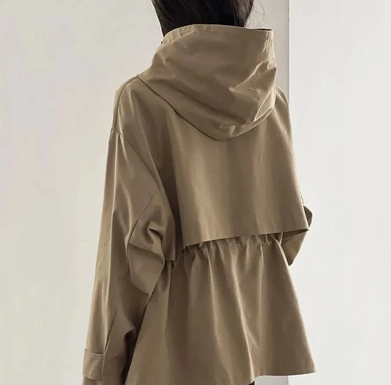 موضة ربيع الخريف للسيدات سترة بقلنسوة جديدة لعام 2025 سترة نسائية كورية فضفاضة بتصميم عتيق سترة واقية معطف نسائي خارجي غير رسمي #4