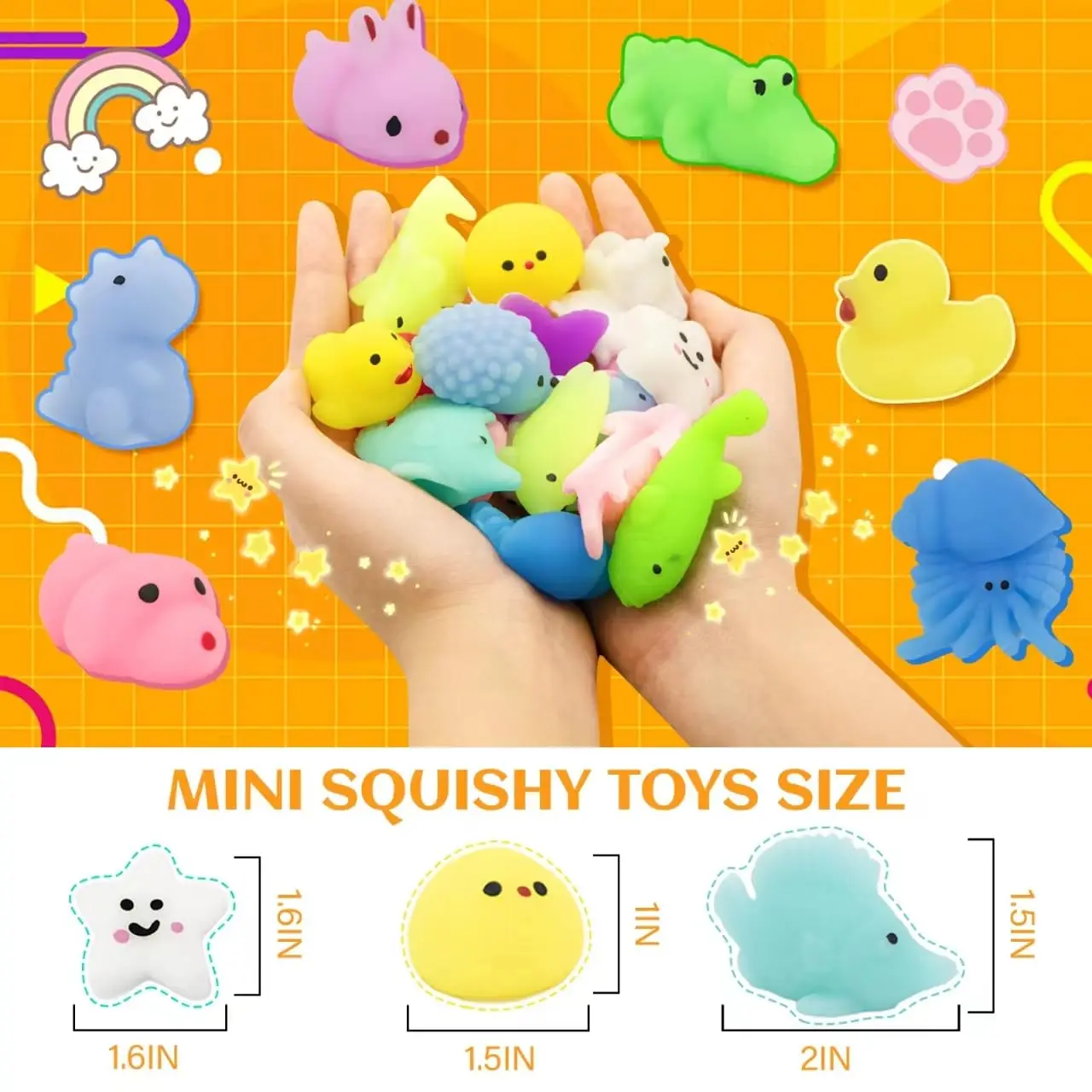 25/60/130 Pack Mochi Squishy Toys for Kids,Squishies Sensory Bulk Toys,Stress Relief Toys, Party Favors Mini Animals Toys Set