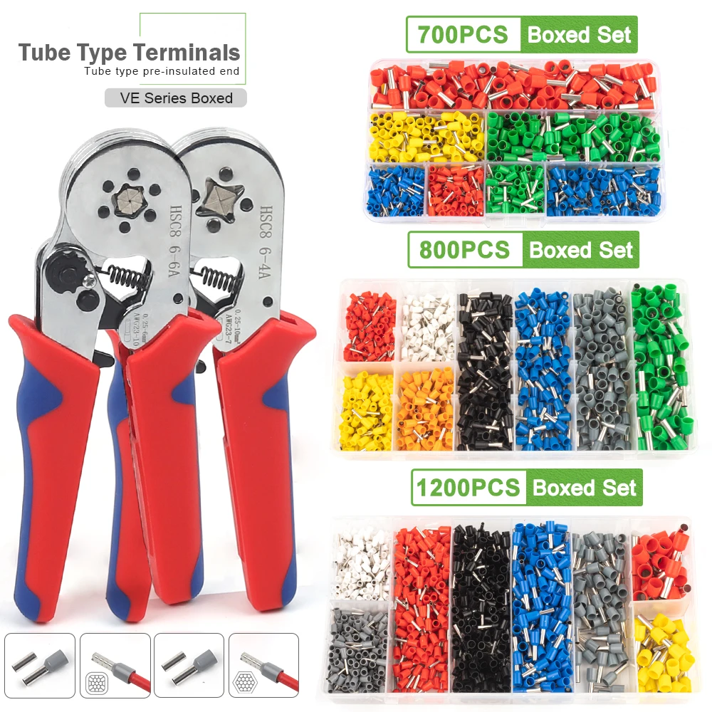 

Insulated Tubular Terminal Boxed Sets With Mini Hand Crimp Pliers Wire Ferrule Crimping Tools Kit Tube Terminal Electrician Set