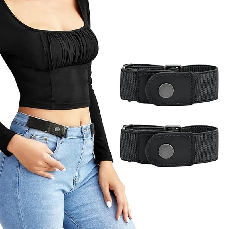 

2PCS Buckle-Free Elastic Belt Unisex Invisible Stretch Waist Belt for Jeans Pants No Bulge Hassle-Free Comfortable