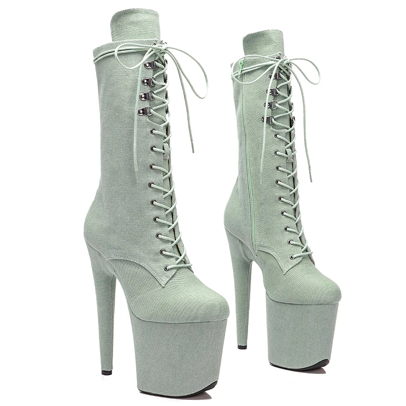 Leecabe Newest 20CM/8inches Pole dance boot with denim High Heel platform Boots Pole Dancing boot