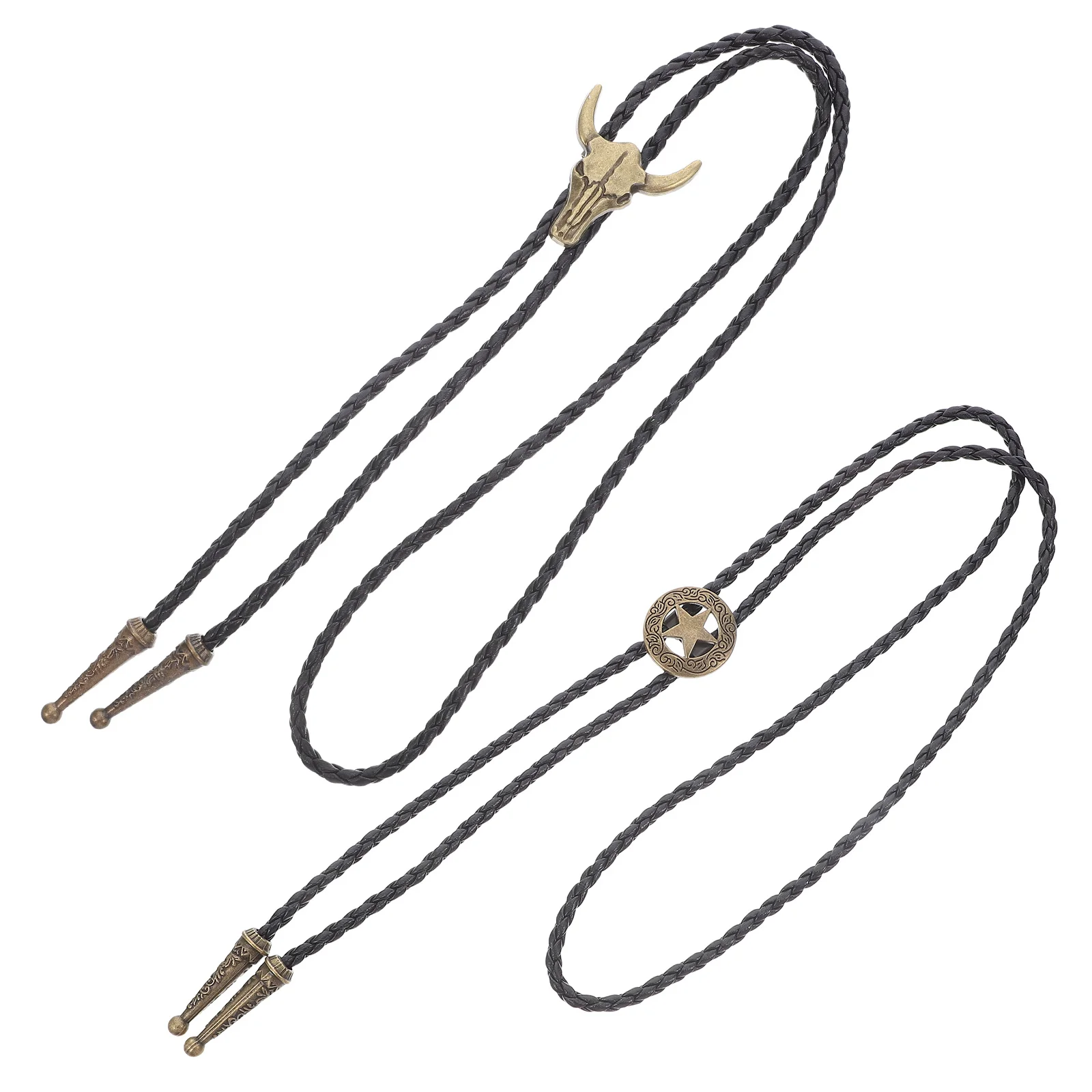 2Pcs Western Cowboy Neck Tie Ox Skull Pendant Retro Bolo Tie Men Vintage Western Costume Accessories Mens Ox Skull Necklace