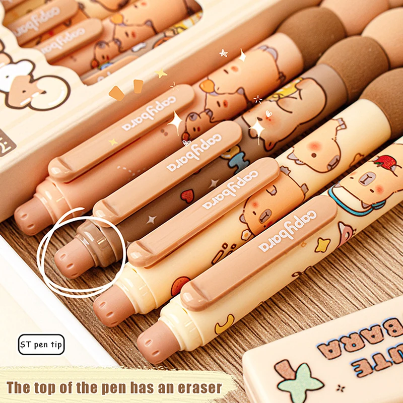 4Pcs Cartoon Cute Capybara Erasable Gel Pens Kawaii Quick-Drying Writing Smooth Elegant Neutral Pens Aesthetic Stationery