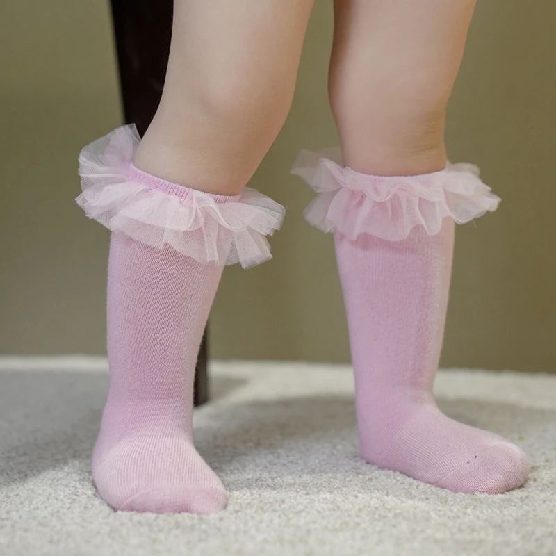 

Baby Girls Princess Socks Elastic Mesh Ruffles Knee High Socks Long Socks for Toddler Infant Clothing Accessories