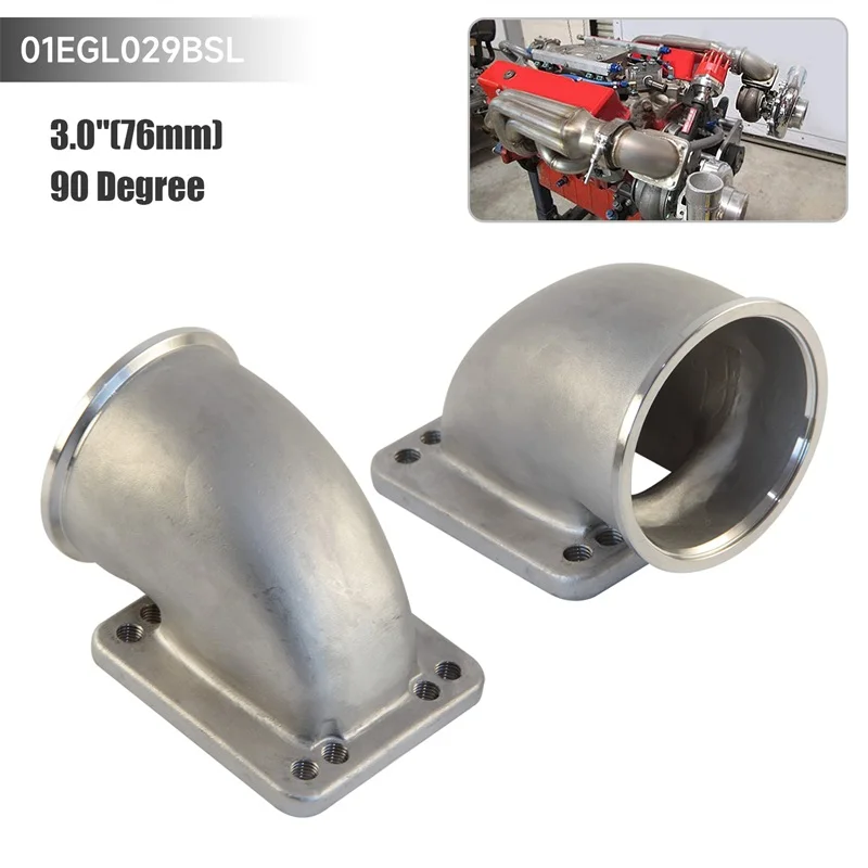 

Cast Steel Turbo Elbow Adapter Flange 76mm Vband 90 Degree For T3 T4 Turbo 2PCS