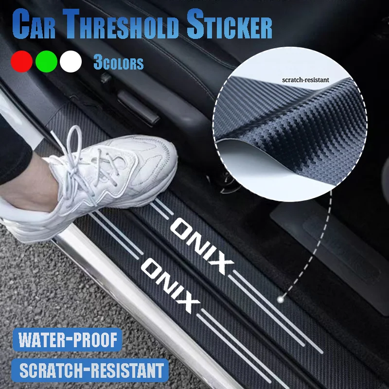 Car Threshold Stickers Door Sill Scuff Protective Plate for Chevrolet Onix Logo Emblem Rear Trunk Door Pedal Bumper Guard Strips