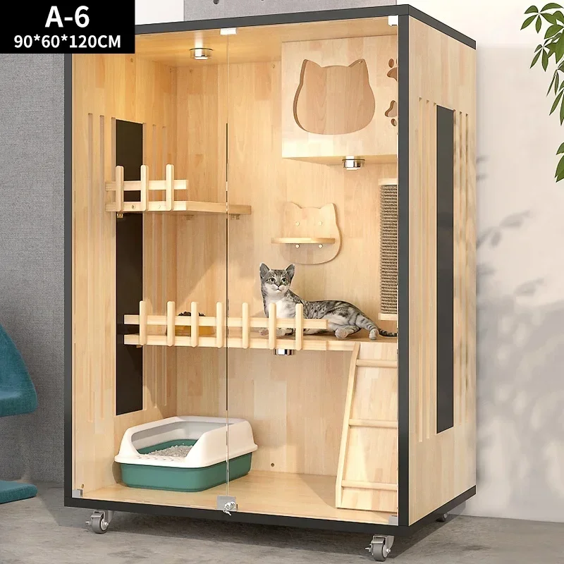 Indoor Panoramic Multi Levels Luxury Pet Cage Furniture Cat Nest Tree House Cat Villa Wooden Cat House