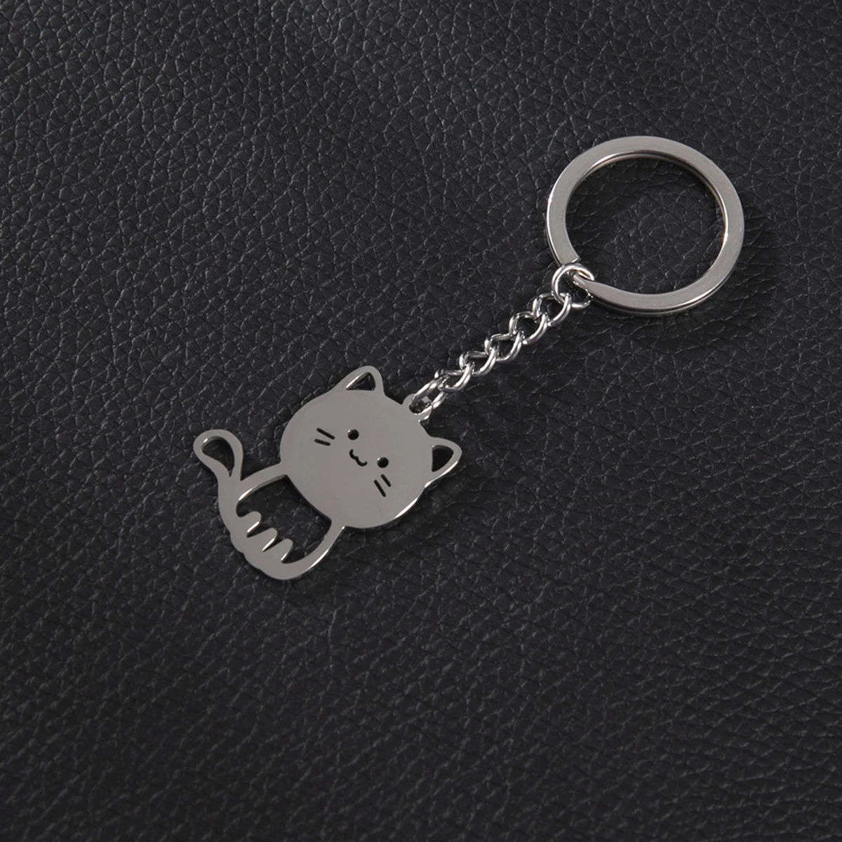 Shuangshuo 1 Piece Stainless Steel Key Ring Cute Cat Keychain for Bags Couple Lover Animal Keyring Pendant Friendship Gift