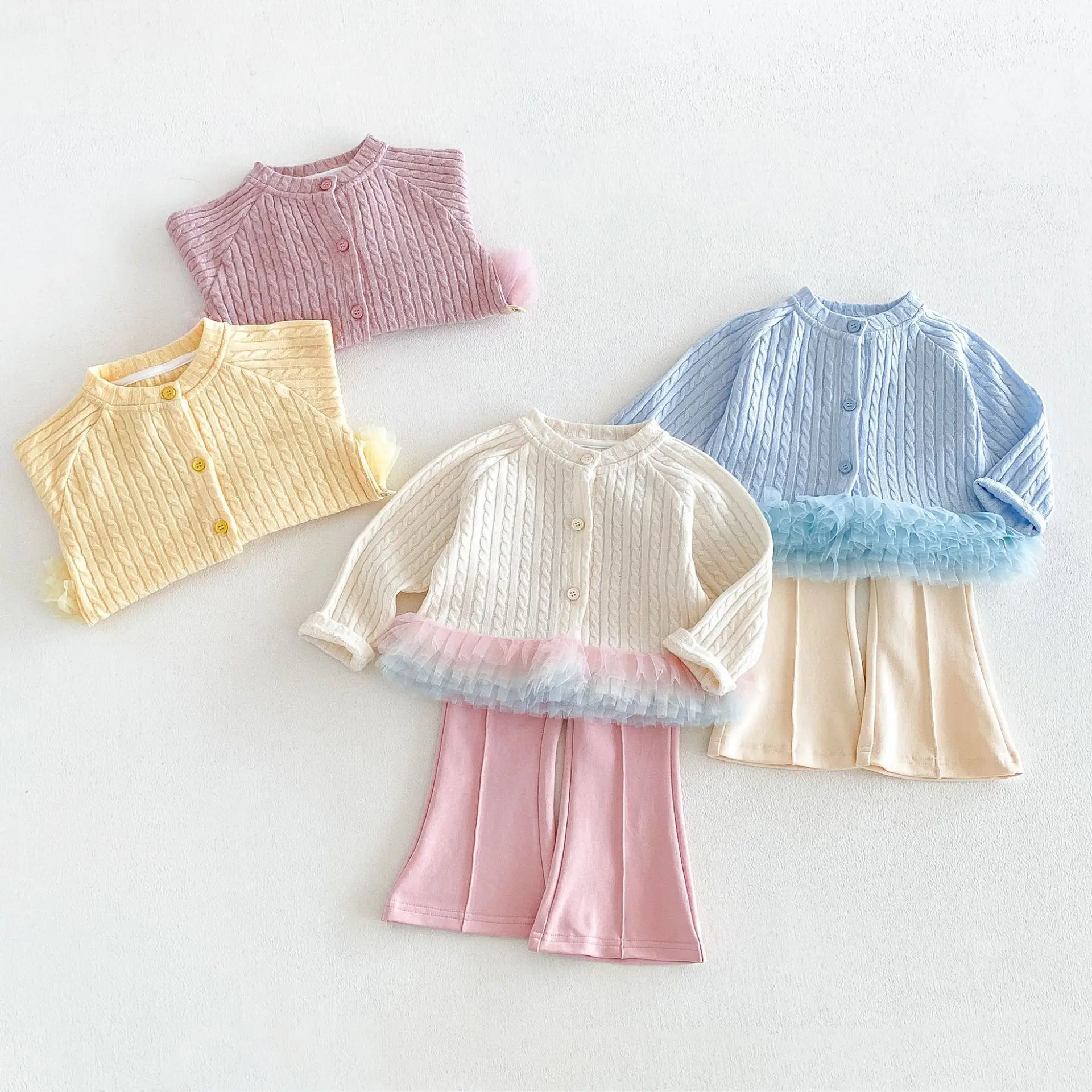 Girls' Cardigan 2026 New Autumn Baby Korean Version Fashionable Solid Color Mesh Knitted Sweater for Children's Autumn Wear