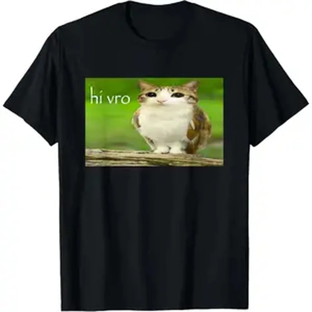 Men's 100% Cotton Soft Fabric Short-Sleeve Round Neck Casual T-Shirt - Loose Simple Menswear, Hi Vro Owl Cat Meme Graphic, for Sports & Everyday Wear