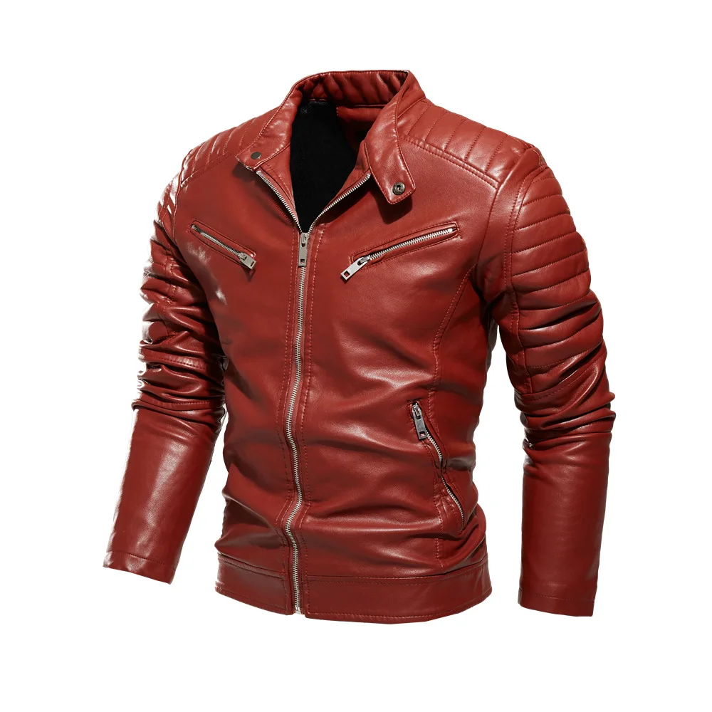 Giacca in pelle da uomo autunno 2024 nuova tasca sul petto in tinta unita Design Outdoor ciclismo abbigliamento moto cappotto Slim Fit da uomo in PU