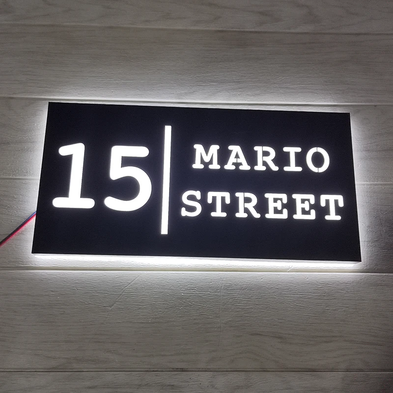 Custom LED House Number Outdoor Waterproof Stainless Steel Sign Metal Door Plates Number Apartment Hotel Lighted Address Plaque