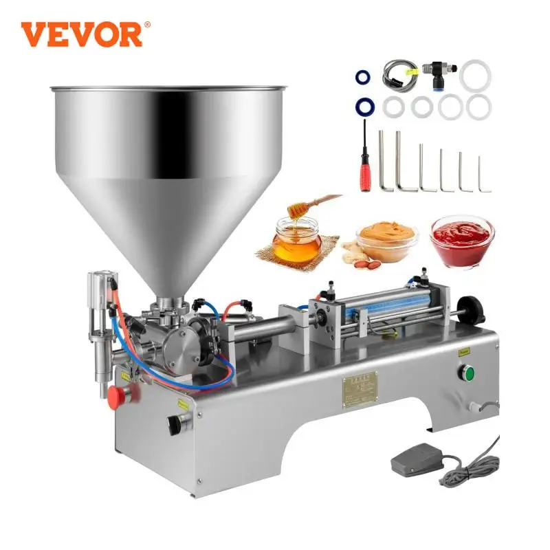 VEVOR 110V Pneumatic Paste and Liquid Filling Machine 10-300ML Volume with 30L Hopper for Packing Beverage Shampoo Pharmacy Food