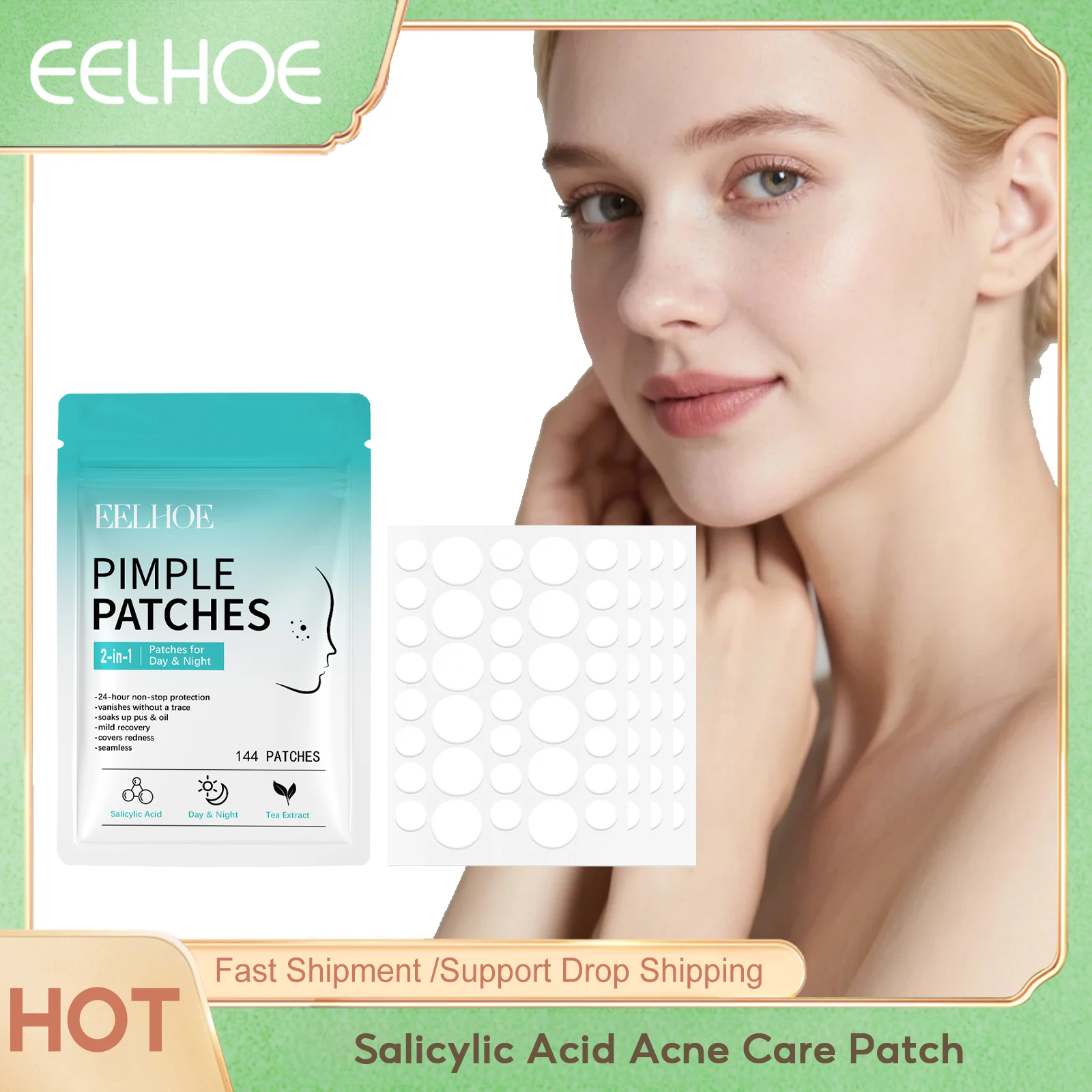 

Eelhoe Salicylic Acid Acne Care Patch Non-irritating Repair Damaged Skin Remove Pimple Invisible Acne Treatment Patches Stickers
