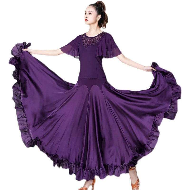Vestido de dança moderno adulto feminino personalizado, saia longa de dança de salão, vestido de performance de equipe, saia grande de balanço, roupa de dança exótica