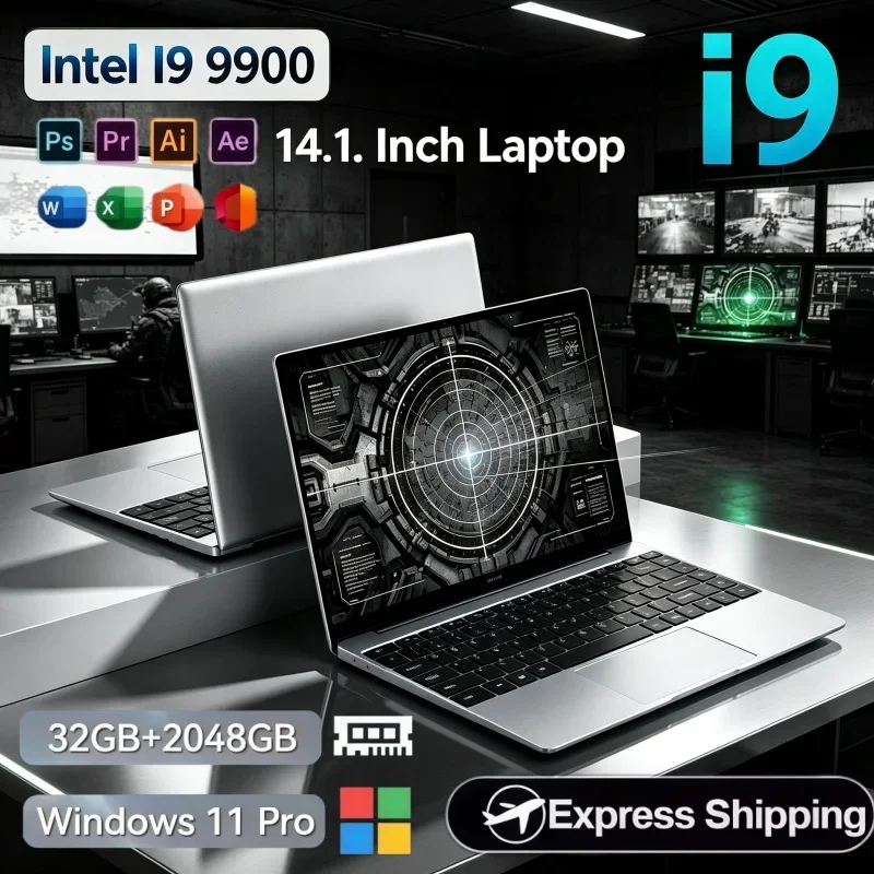 14.1'' High Performance Laptop PC Intel Core i9‑9900 Windows 11 OS 32GB RAM 2TB SSD Portable Netbook For Student Office Gaming