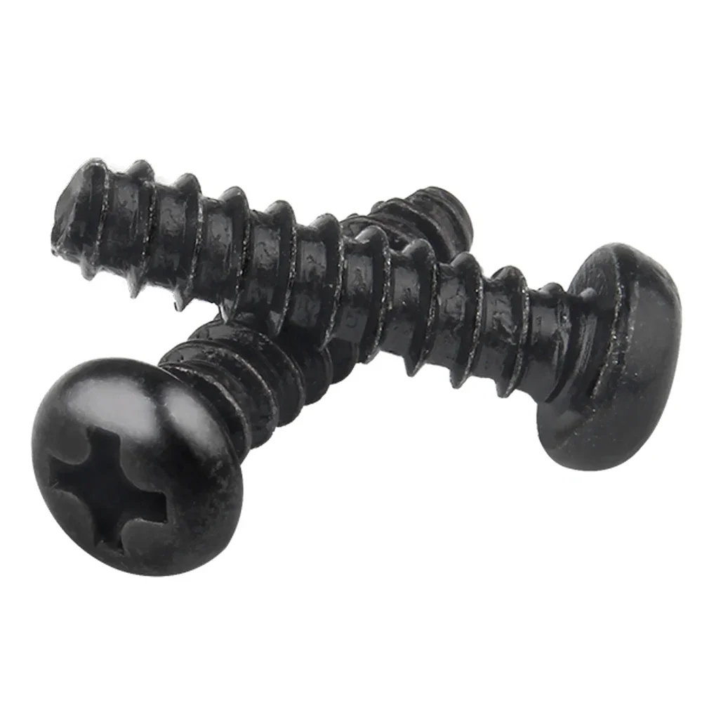 100Pcs M1 M1.2 M1.4 M1.7 M2 M2.3 M2.6 M3 M3.5 M4 M5 Cross Recessed Pan Head Self-tapping Screw Black Phillips Carbon Steel