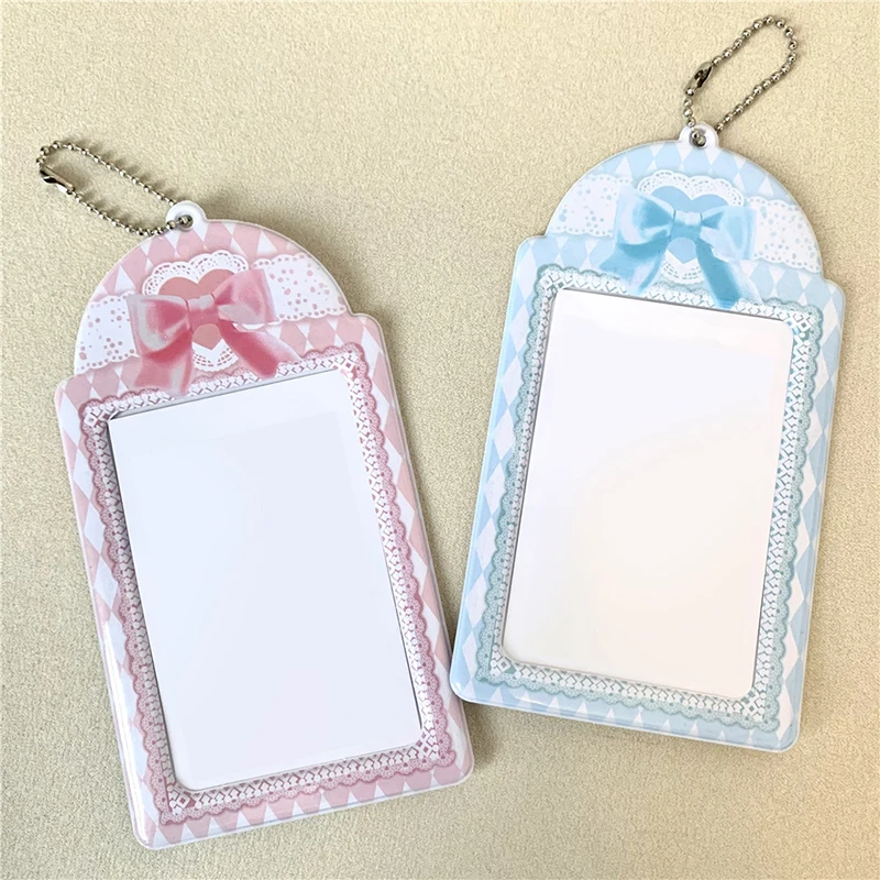 Bowknot Lace 3-inch PVC Card Holder Korean Simple Campus Card Cover Idol Photocards Protector Traffic Card Storage Pendant