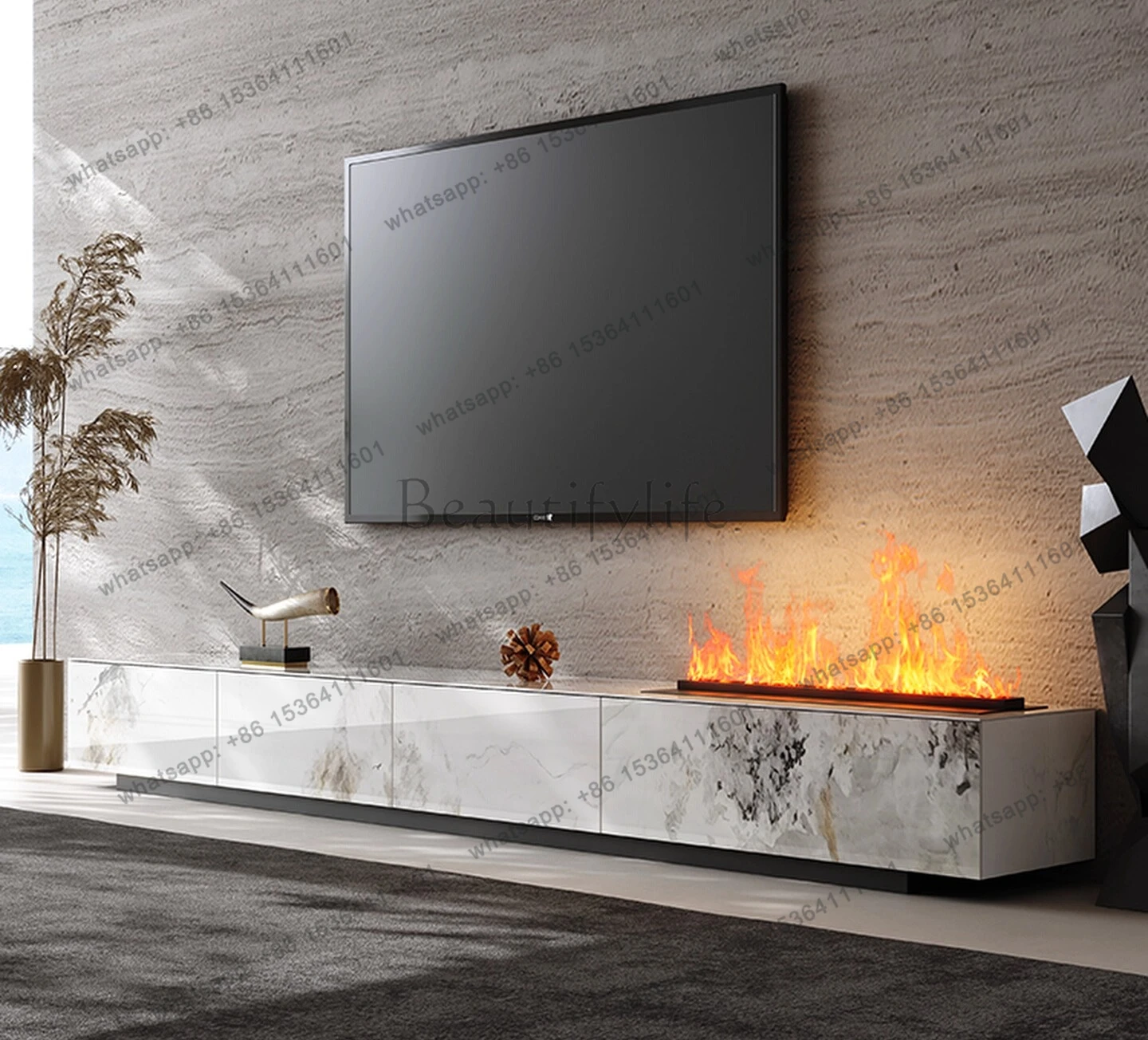 

Шиферный шкаф для телевизора, светлый роскошный напольный шкаф для гостиной, современный простой 3D пламенный камин, напольный шкаф для хранения