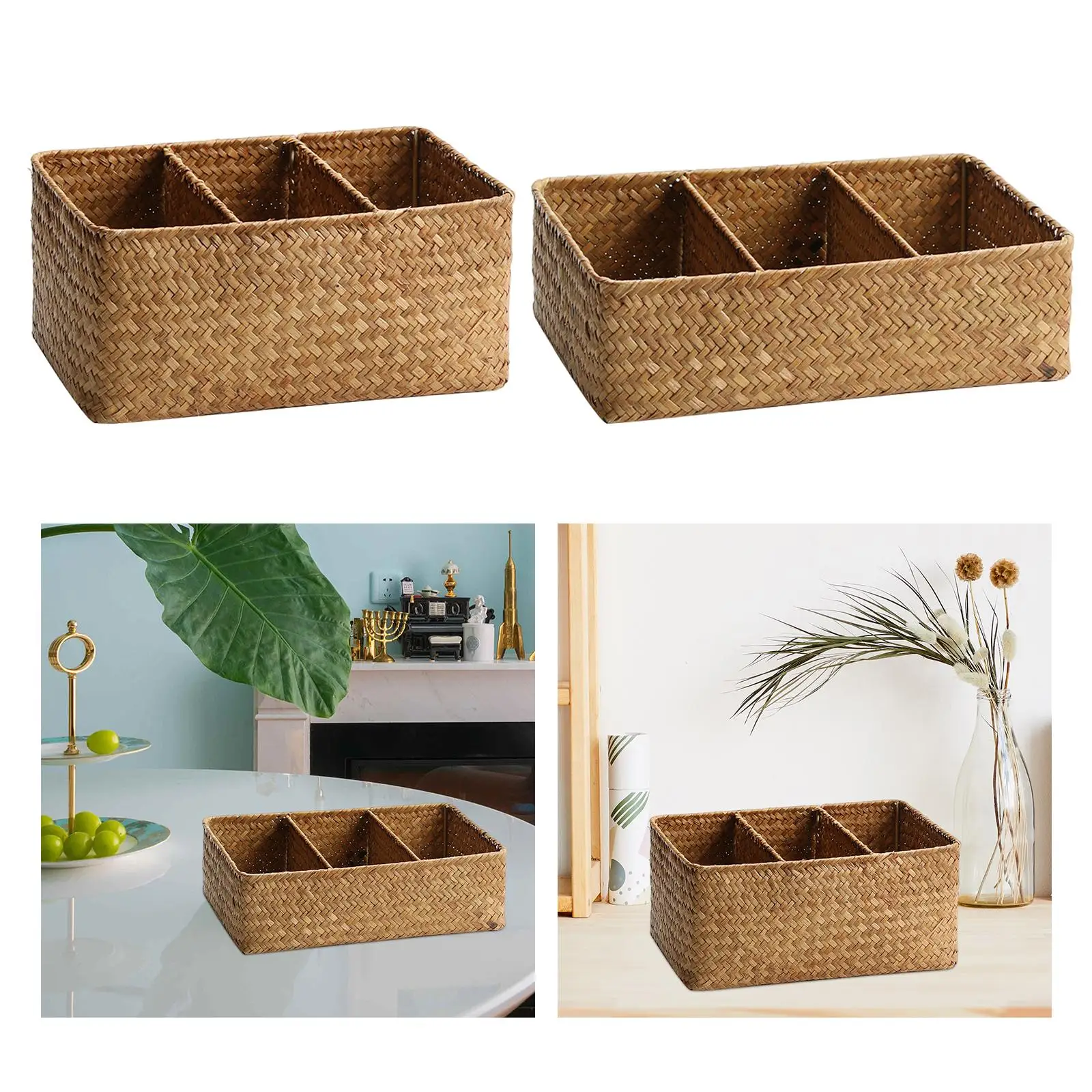 Wicker Storage Basket Handwoven Fruit Storage Laundry Basket Desk Organizer for Living Room Organizing Home Countertop Shelf