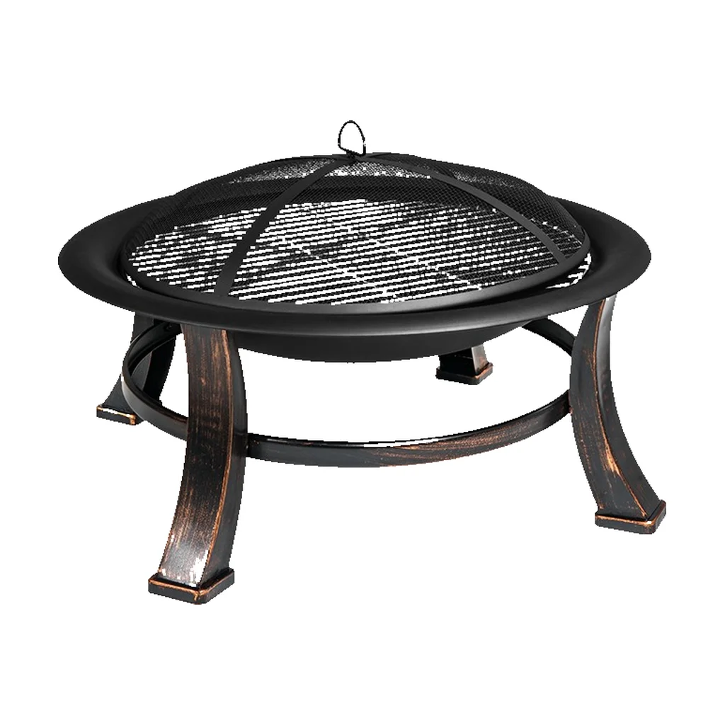hx-Modern Portable 76cm Fire Pit BBQ Grill Outdoor Charcoal Fire Bowl 60cm Stainless Steel Grate Painted Finish Spark Guard Rain
