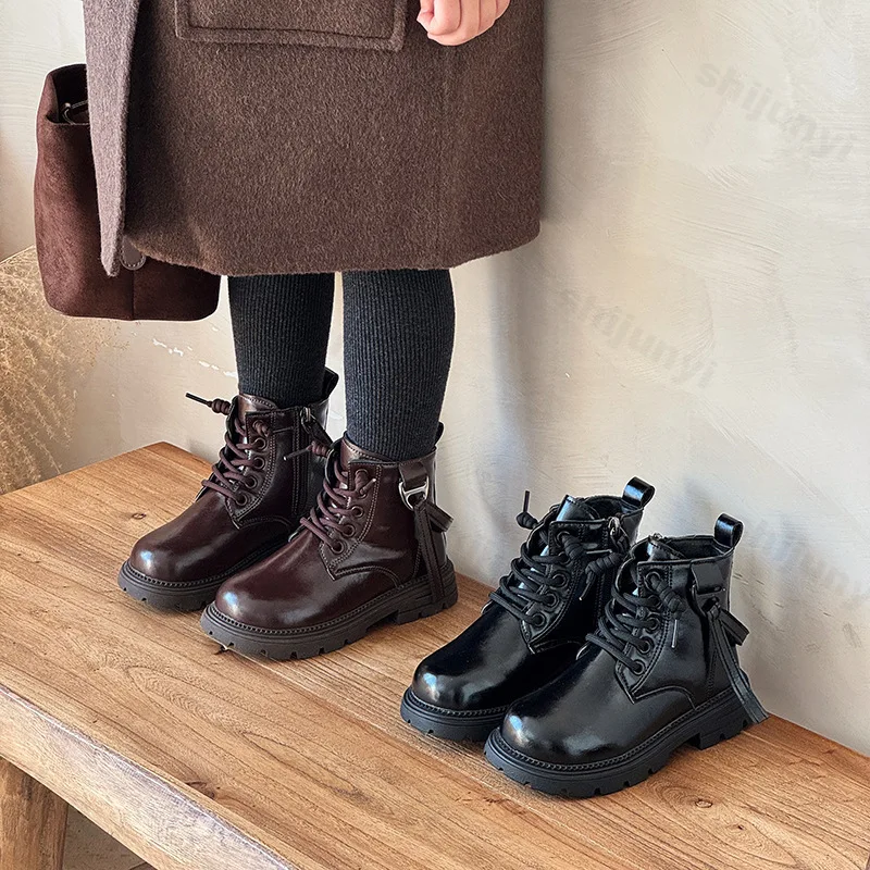Children Ankle Boots 2025 Autumn Comfortable Anti Slip Girl Platform Short Boots Fashion British Zipper Outdoor Leather Boots