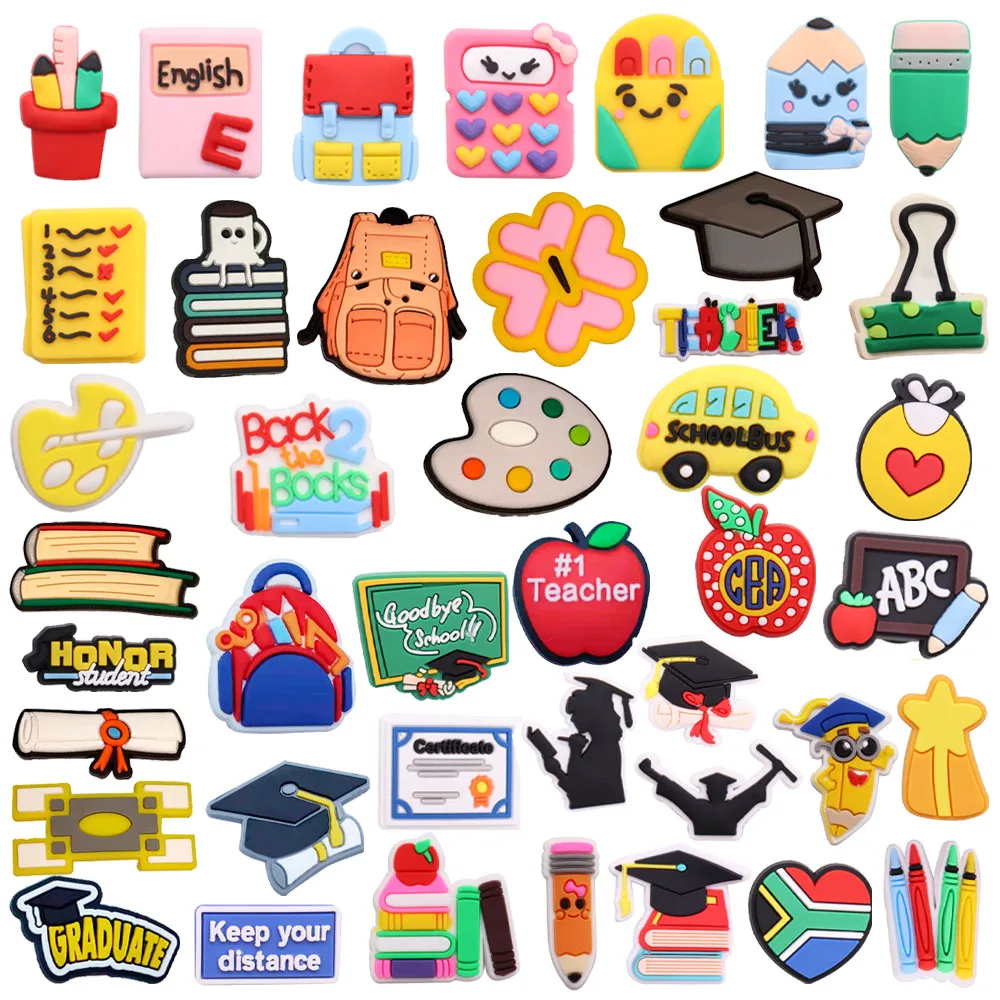 1PVC Schoolbag Pencil Study Styles Children Sandals Shoe Charms Cute Shoe Decorations Clog DIY Wristband Charms