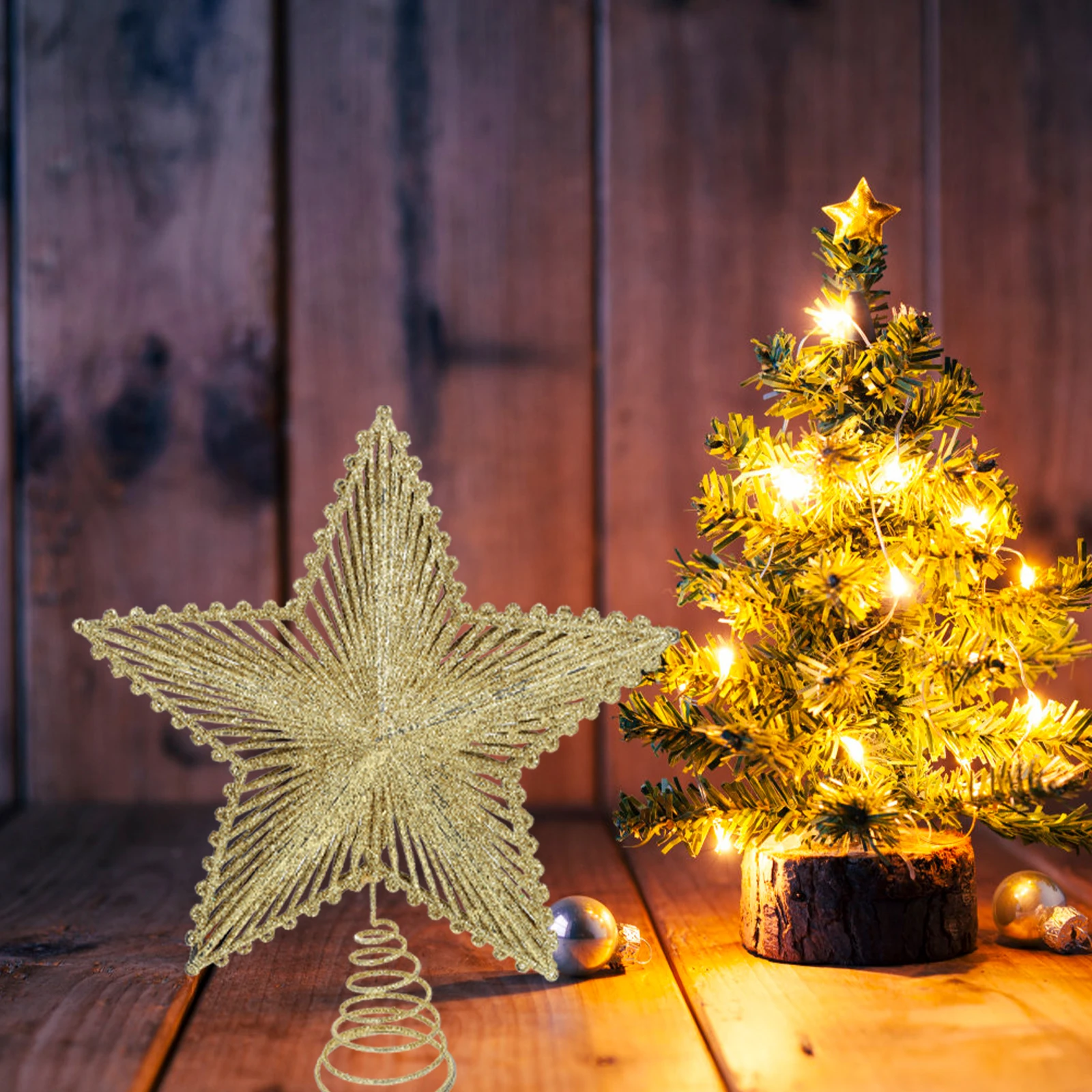 

1pc Pentagram Tree Star Christmas Treetop Adornment Hollow-Out Ornament For Holiday Party Decor Festival Lighting Xmas Tree