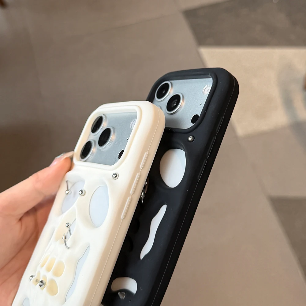 Für iPhone 18 17 16 15 12 13 14 Pro Max Modische Halloween 3D Hohlraum Wärmeableitende Totenkopf-Gesichts-Weichsilikonhülle Lustige Abdeckung – Detail 6