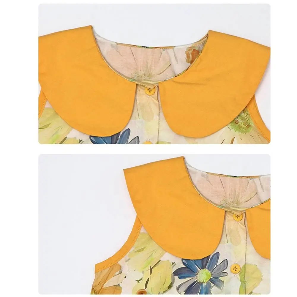 กางเกงขากว้างสาวชุดดอกไม้เสื้อยืดสองชิ้นชุดพิมพ์ลายดอกไม้แขนสั้นสบายพลิกคอเสื้อผ้าเด็กชุด