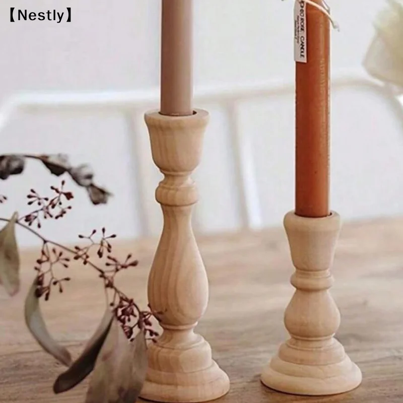 Wooden Candlesticks Unfinished Wood Candle Holder Pillar Taper Candle Stands For Wedding Party Birthday Home Table Decora〔Nest〕