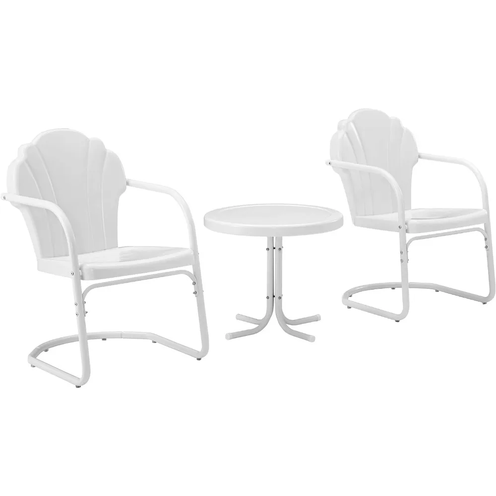 

Tulip 3-Piece Outdoor Chair and Side Table Set, Retro Metal Patio Conversation Sets, White