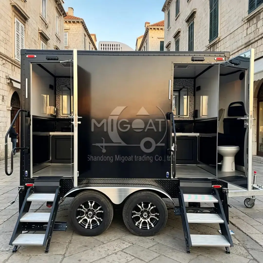 

Black Luxury Portable Restroom Trailer Mobile Toilet for Wedding Glamping Concert & High-End Outdoor Events