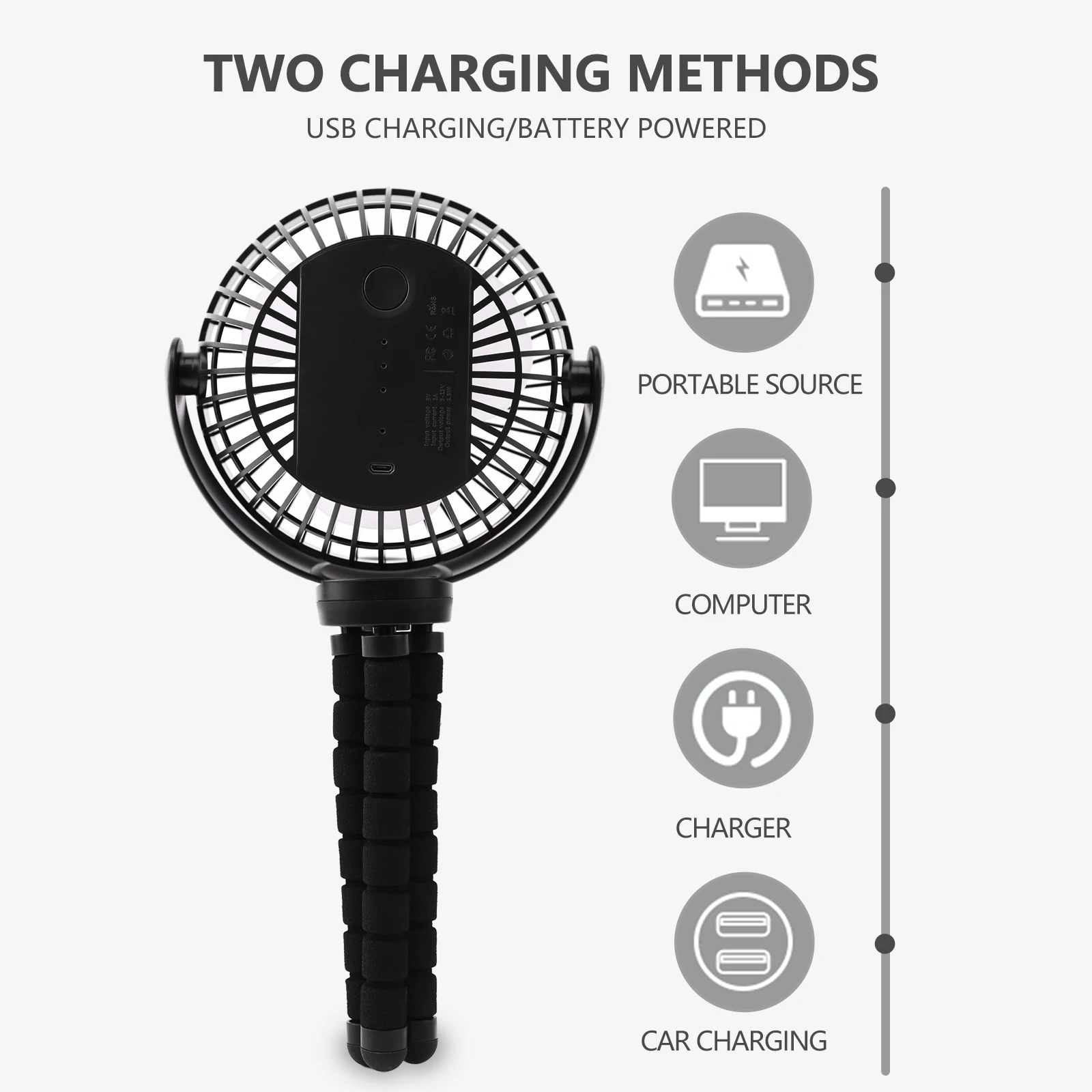 Flexible Stroller Fan 3 Speeds Rotatable Handheld Cooler (2)