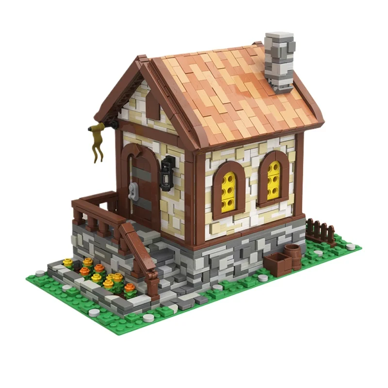 Mittelalterliche Hütten-Bausteine-Set, Straßenansicht-Architektur, Modulares Baustein-Montagemodell, Kreatives Spielzeug, Geschenk für Erwachsene, 1582 Teile