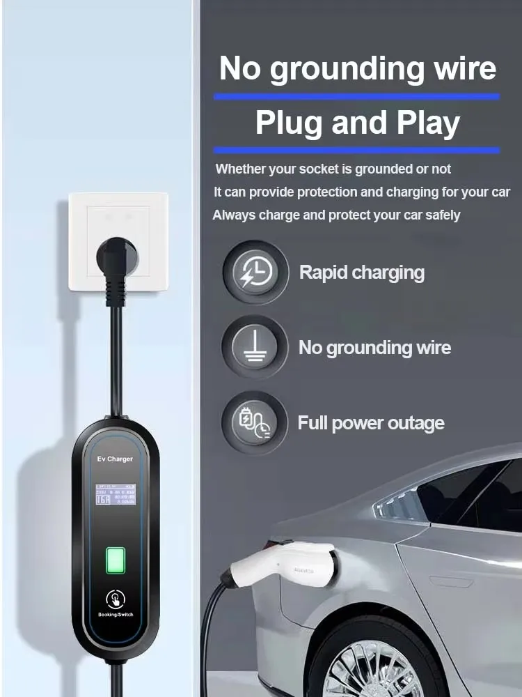 Przenośna ładowarka EV Teschev 220V 230V Wallbox 16A Typ 1 J1772 Kabel do ładowania Typ 2 Przewód IEC62196 Wtyczka Schuko do samochodu elektrycznego 2 lata gwarancji — 2