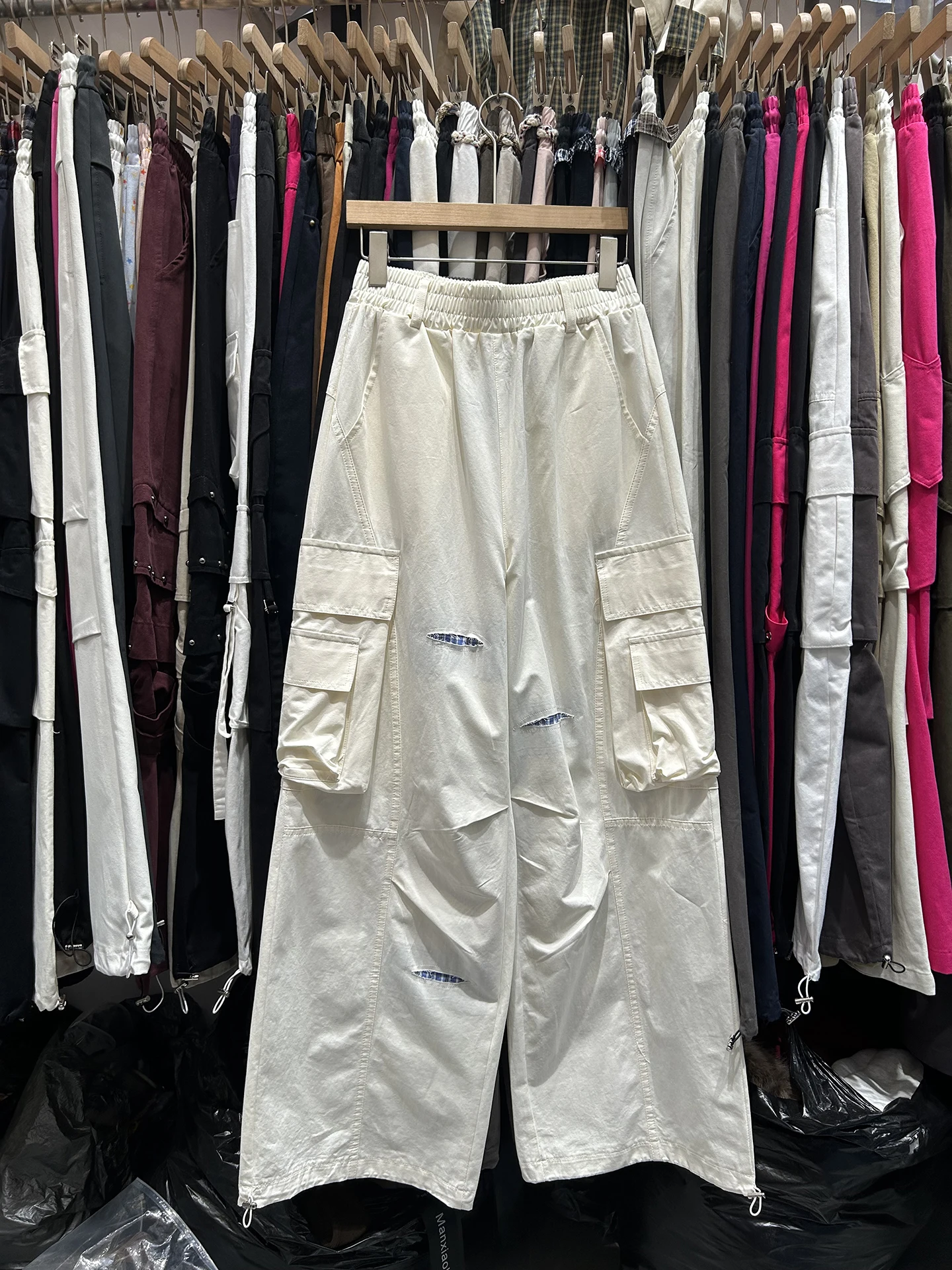 

Casual Wide Leg Workwear Pants for Women Spring Loose Elastic Waist Hole Punching Jazz Dance Faionable Slimming