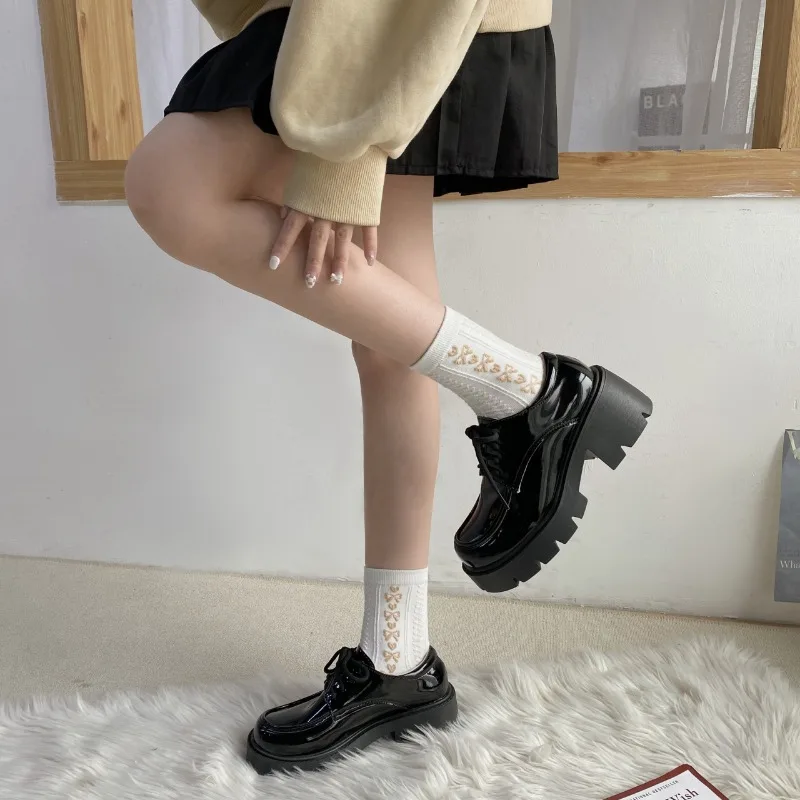 Uniform Shoes Small Leather Shoes Female British Girl Japanese Wild Black Retro Mary Jane Shoes Lolita Platform Shoes Low Hee