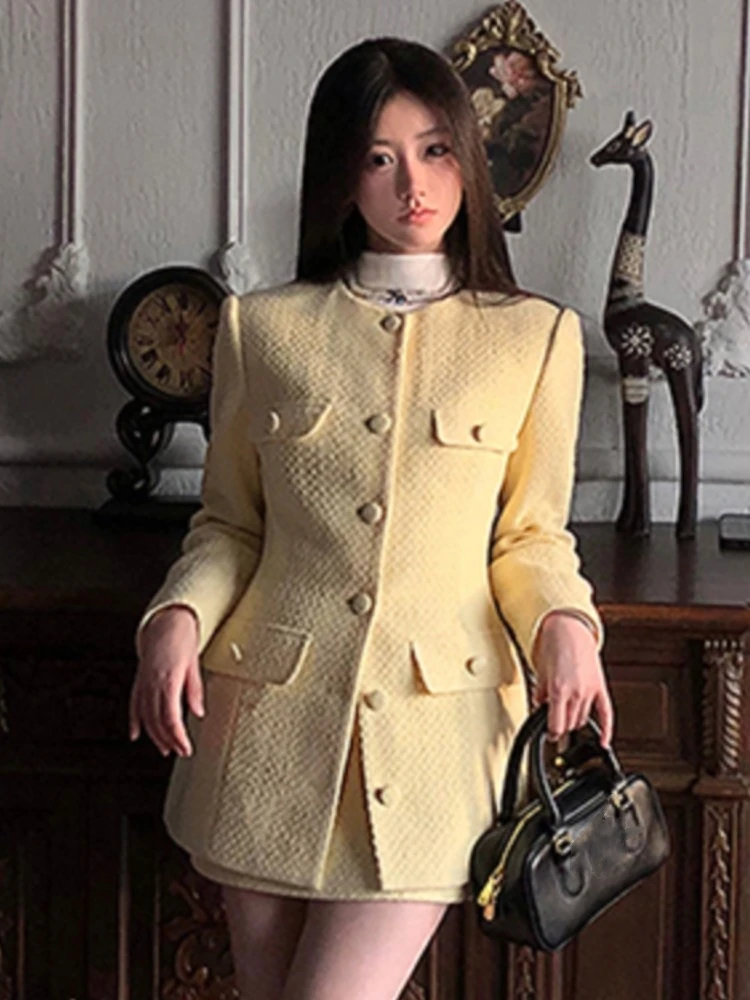 Elegant Skirt Set 2 Piece Sets For Women Long Sleeve O-Neck Coat Mini Skirt Fashion Suit Female Clothing Spring Autumn New